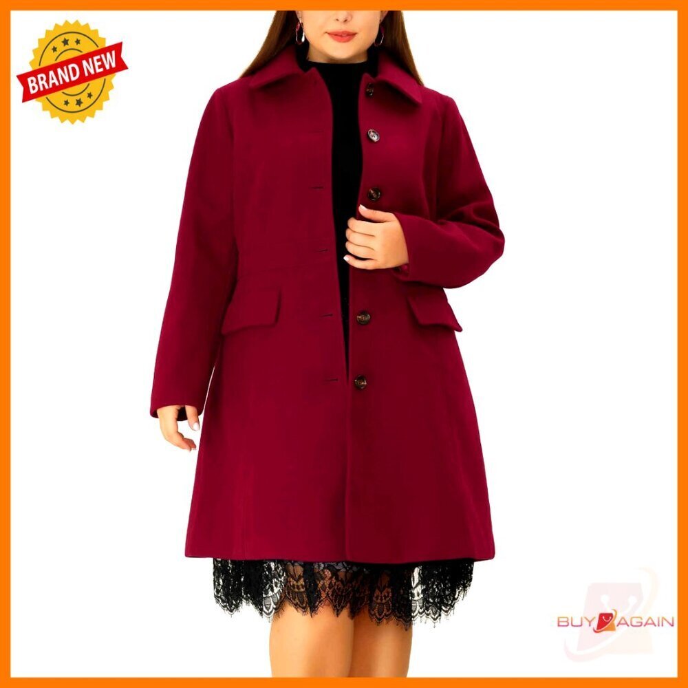 Plus Size Peter Pan Collar Pea Coat Elegant Classic Winter Long Overcoat